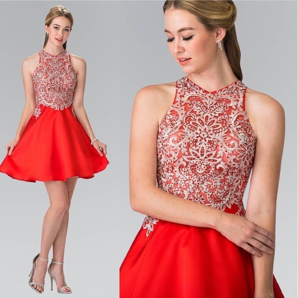 GLS Apparel Elizabeth A-Line Short Dress NWT Jewel Neck Sleeveless Satin Red XL - Picture 1 of 16